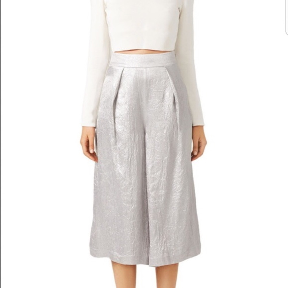 J.O.A silver lurex crinkle culottes NWT